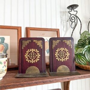 vintage 90s oriental wood and brass bookends
